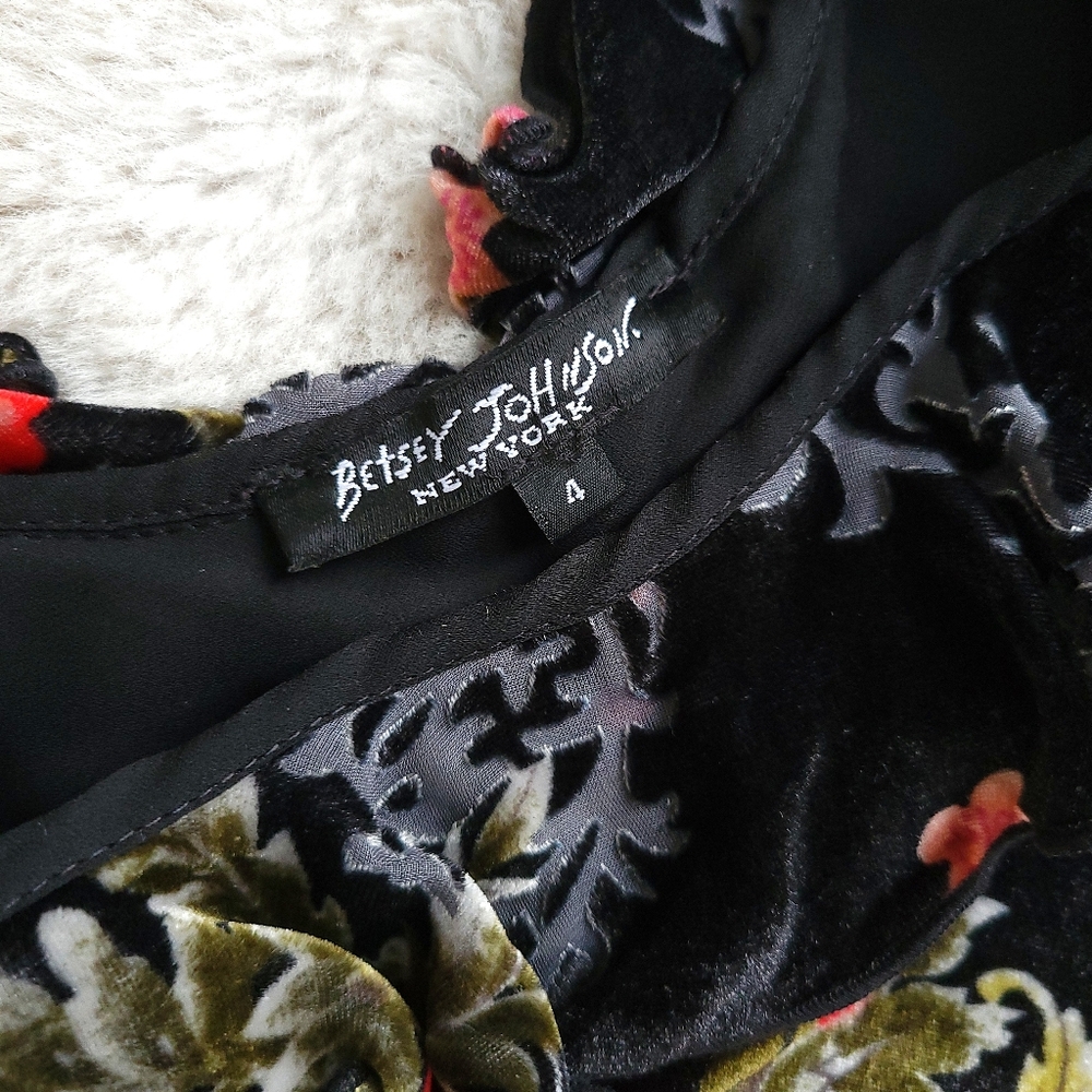 Vintage Betsey Johnson Dark Romance Floral Velvet Burnout Silk Slip Dress - Picture 3 of 9